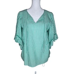Lauren Conrad Womens Green White Striped Blouse Size Small